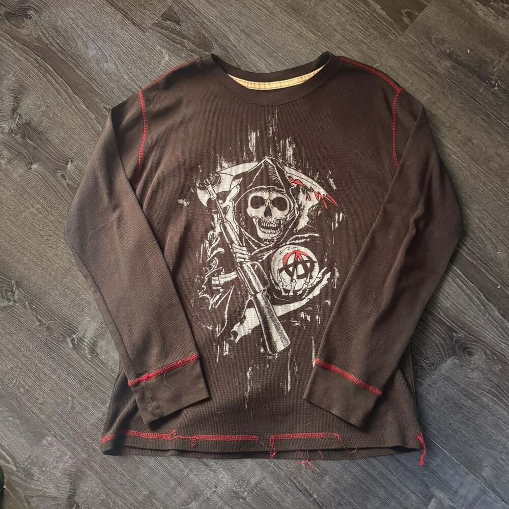 Sons of Anarchy Brown Thermal Reaper Logo Long Sleeve Shirt